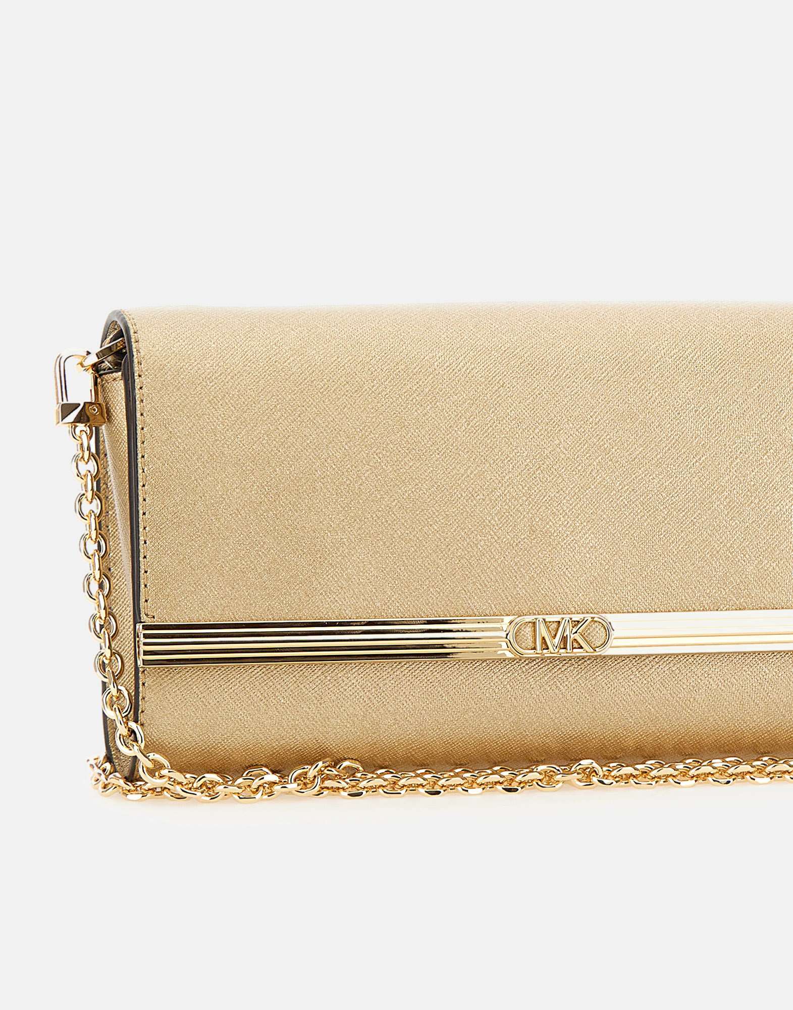 Michael Kors Mona Large Metallic Clutch Bag In Nude