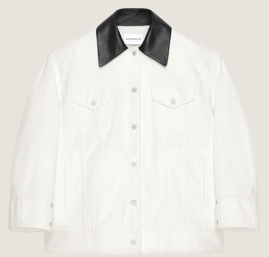 Givenchy Cocoon Jacket In White Denim With Leather Collar In White