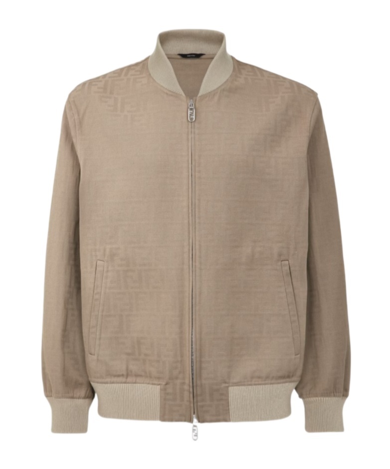 Fendi Zucca-jacquard Bomber Jacket In Nude