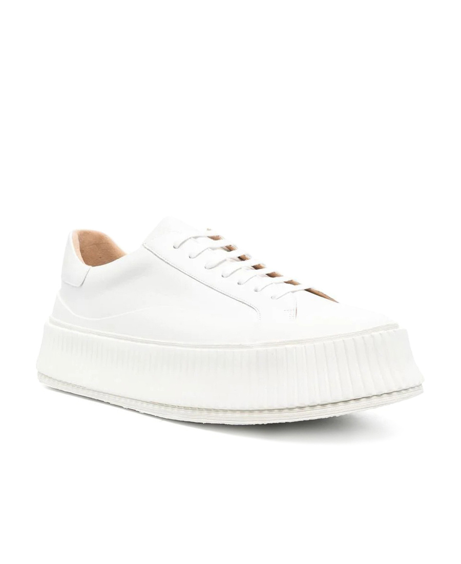 Jil Sander White Low-top Sneakers With Platform And Tonal Heel Tab In Leather In White