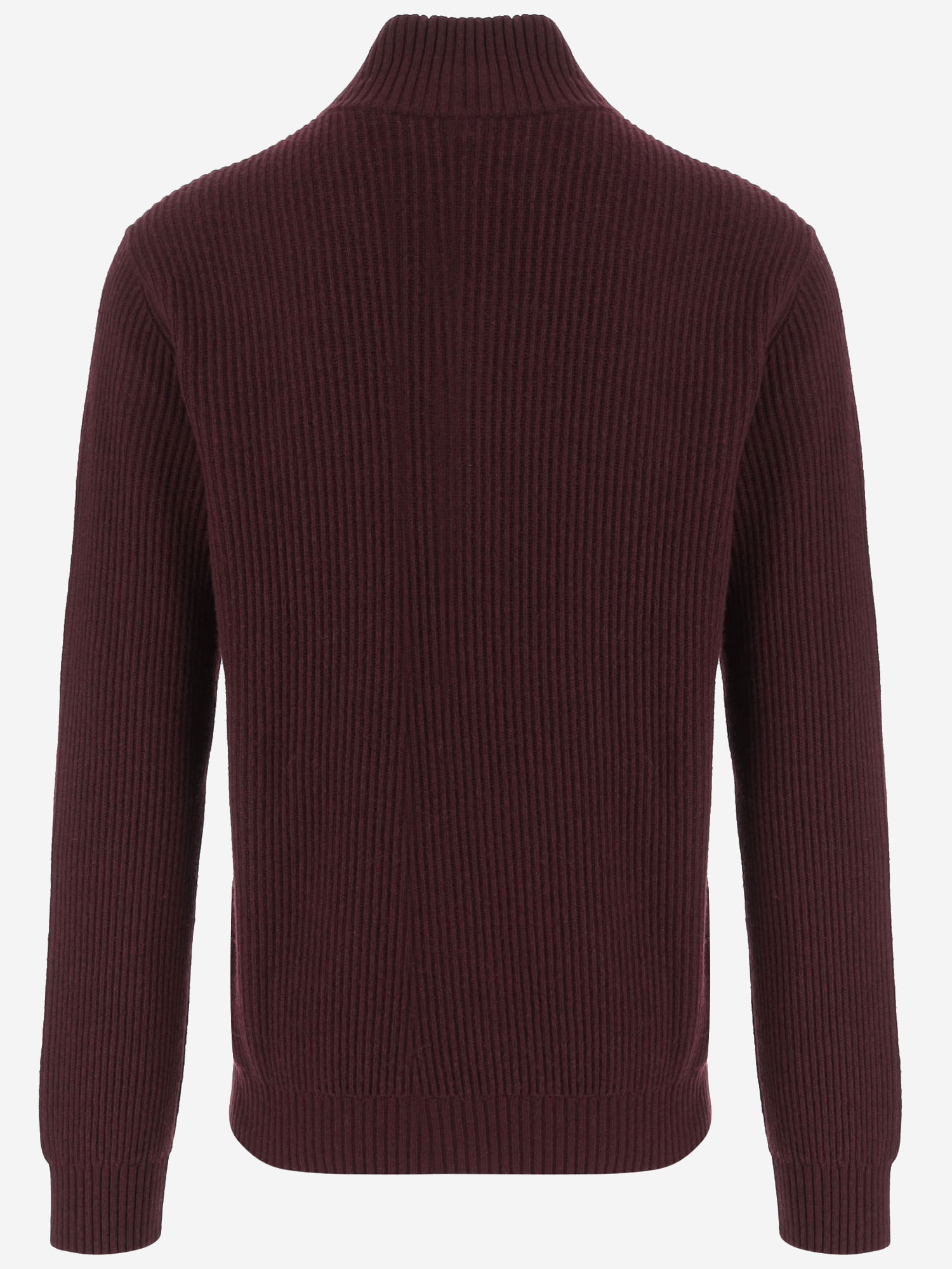 Woolrich Bordeaux Wool Blend Sweater With Front Zipper And Rib Knitting In Brown
