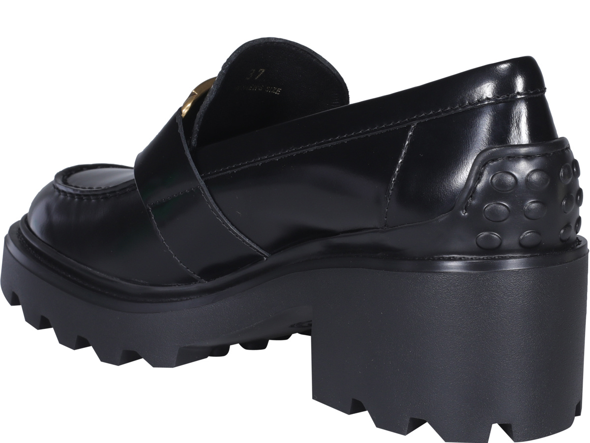 Tod's Shiny Leather Logo Buckle Chunky Loafers In Black