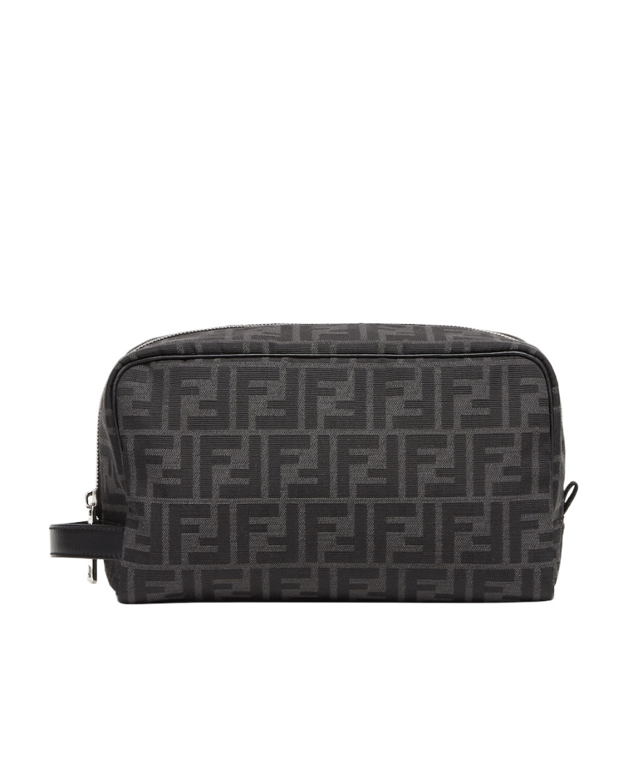 Shop Fendi Grey Ff Fabric Toiletry Case In Black