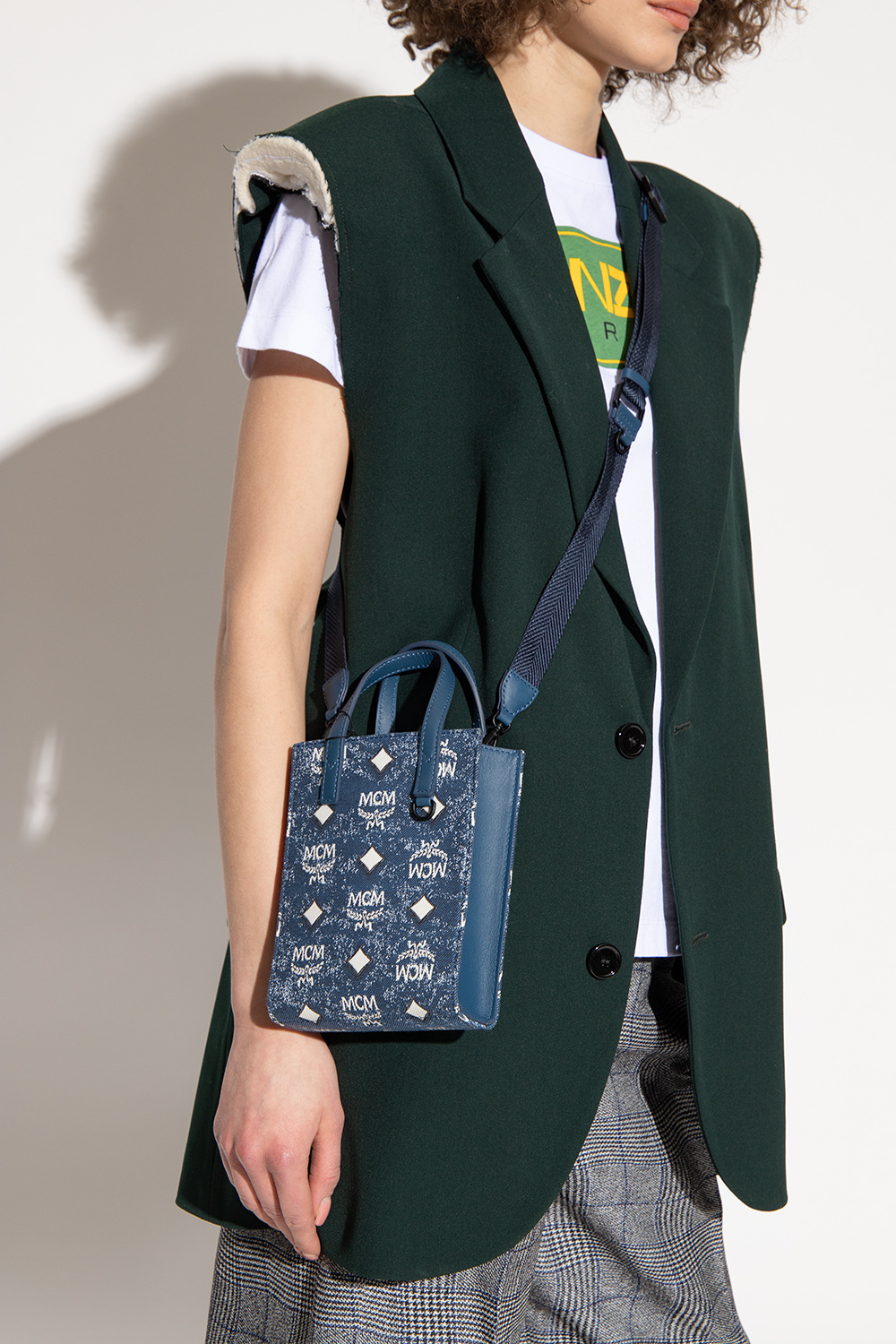 Mcm One-shoulder Bag With Chinese Characters In Blue