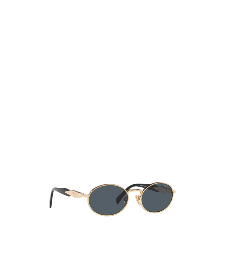 Prada Logo-engraved Oval-frame Tinted Sunglasses In Gray