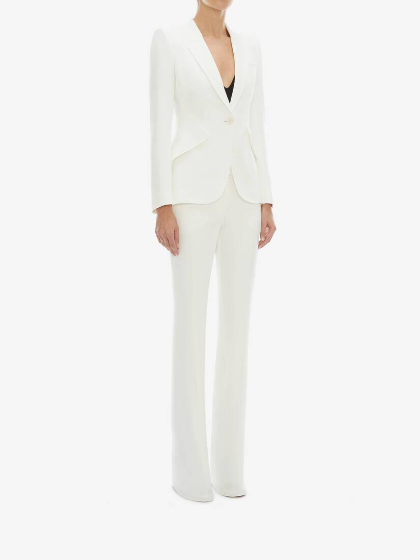 Alexander Mcqueen Woman Light Ivory Jacket In Thin Crepe With Pointed Shoulders In White