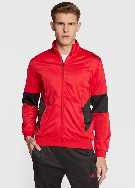 Ea7 Logo Zipper Sports Suit In Red