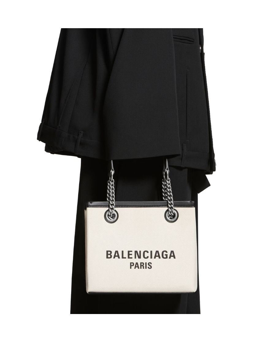 Balenciaga Ivory Canvas M Duty Free Shopping Bag In Black