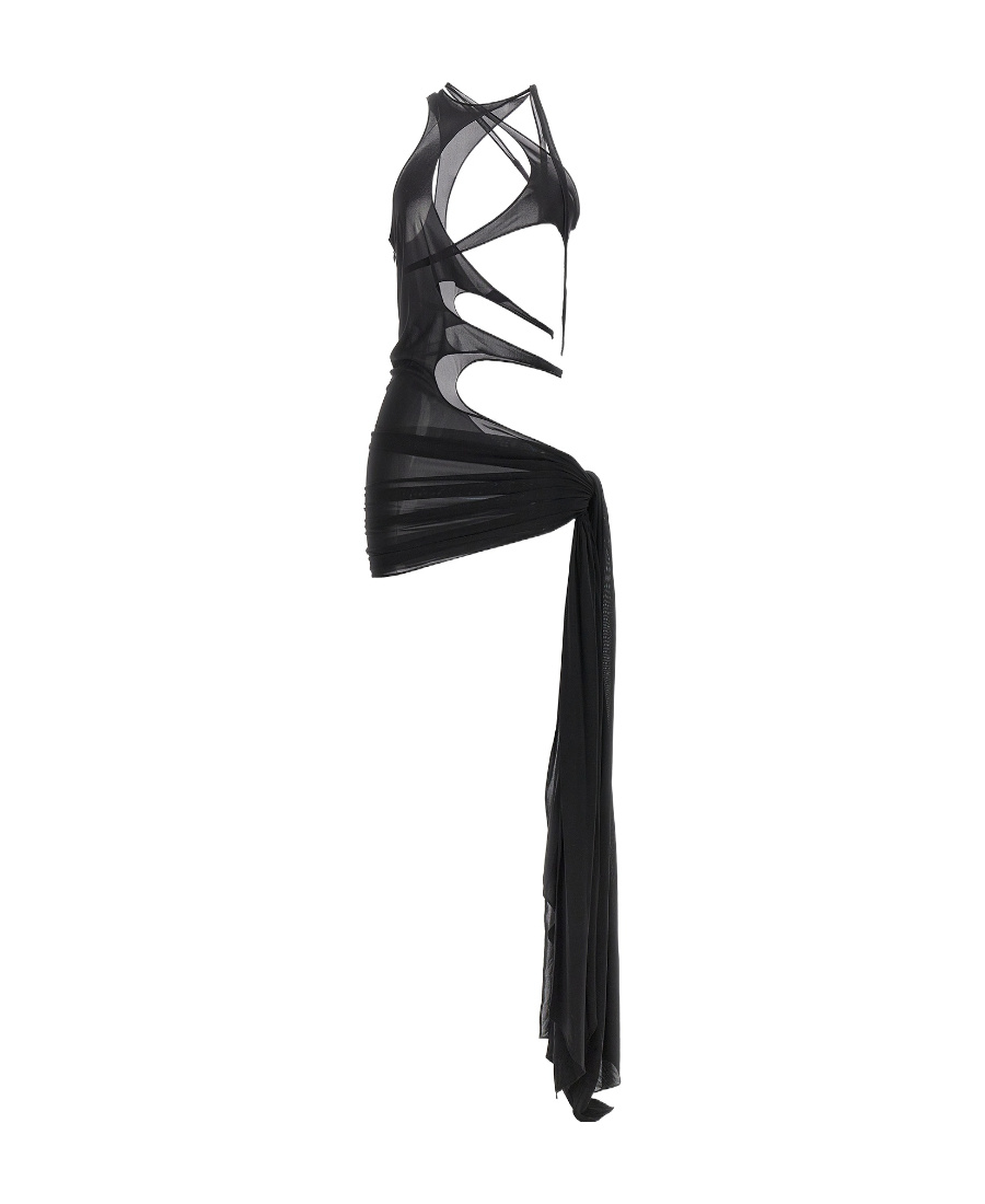 Mugler Draped Cut Out Dress Female Black In Black