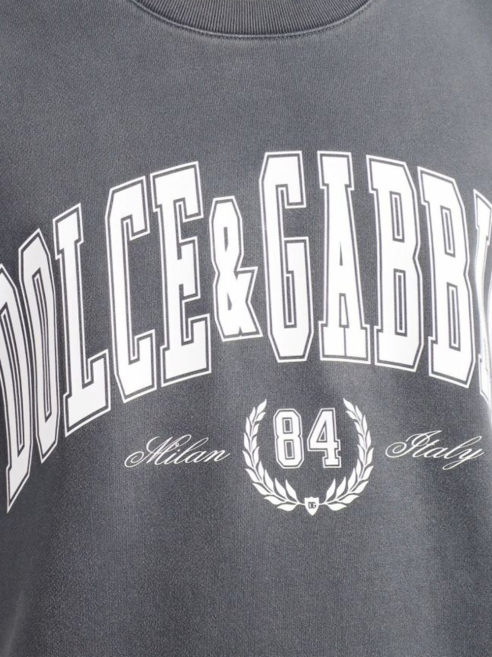 Dolce & Gabbana Men Dark Grey Crewneck T-shirt With Logo Lettering Print On The Front In Cotton Man In Gray