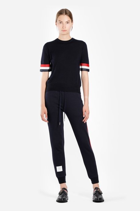 Thom Browne Rwb Stripe-detail Drawstring Track Pants In Black