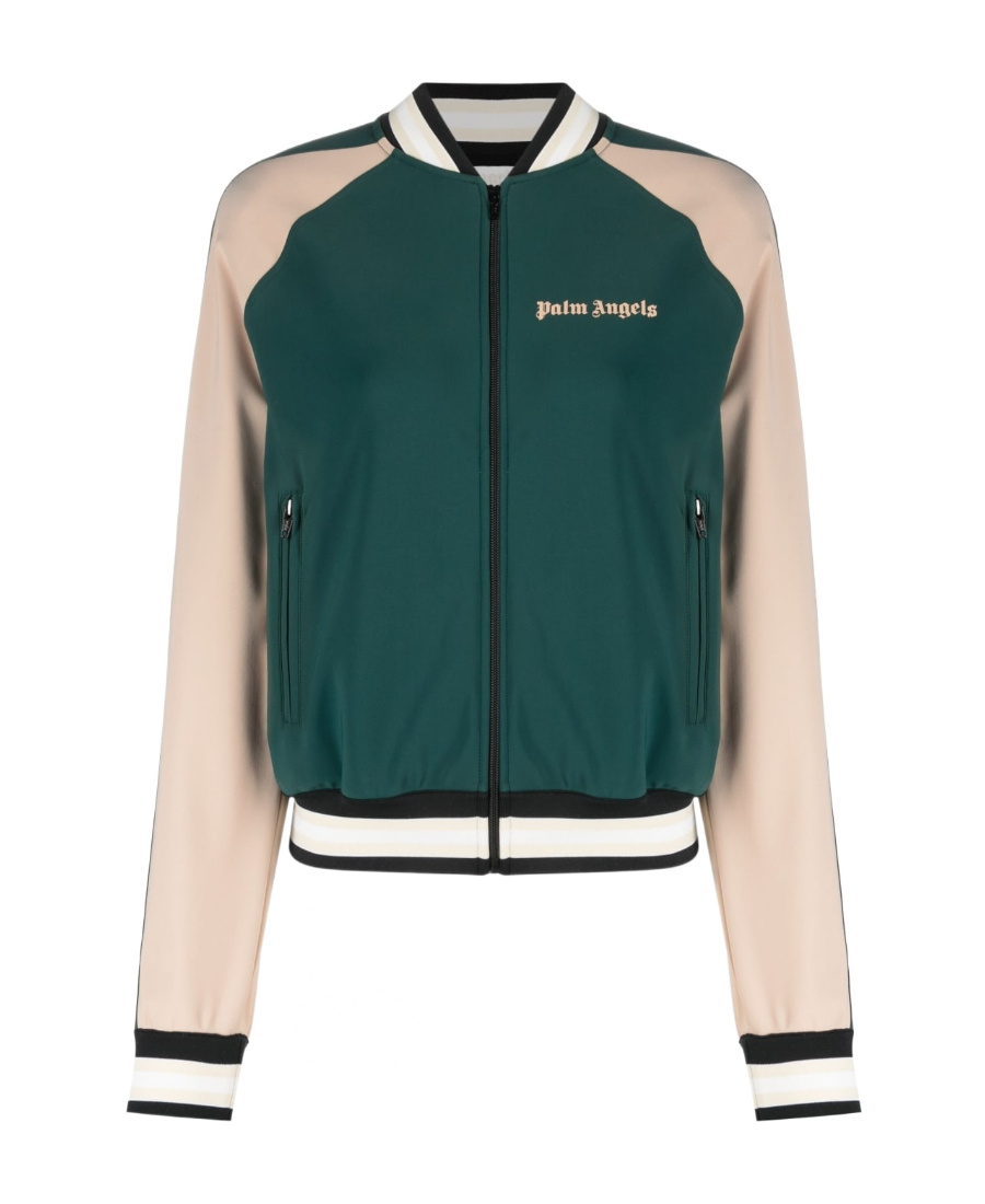 Shop Palm Angels Zipped Cropped Bomber Jacket In Green