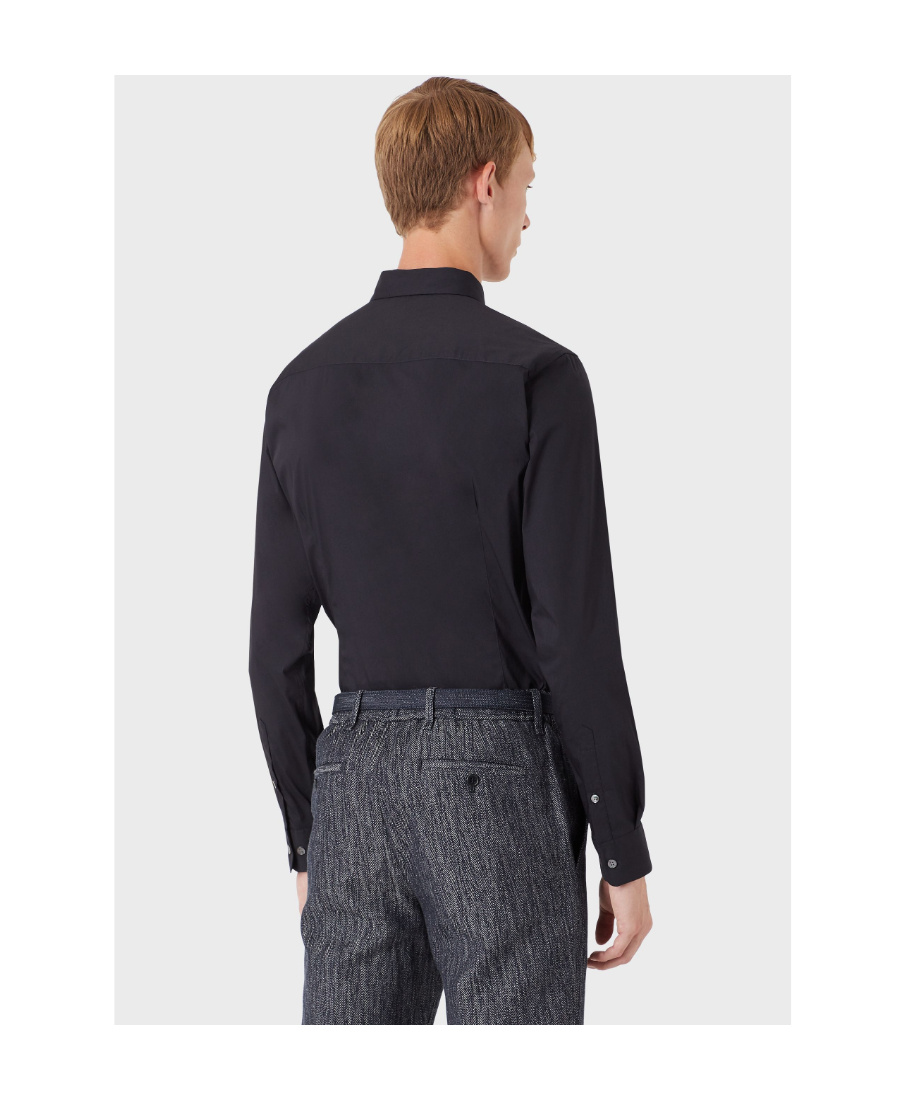 Emporio Armani Long-sleeved Lapel Full-body Logo Jacquard Shirt In Black