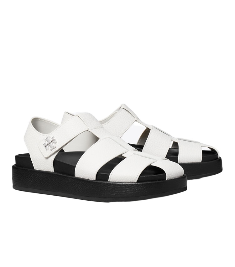 Tory Burch Kira Leather Sport Fisherman Sandals In White