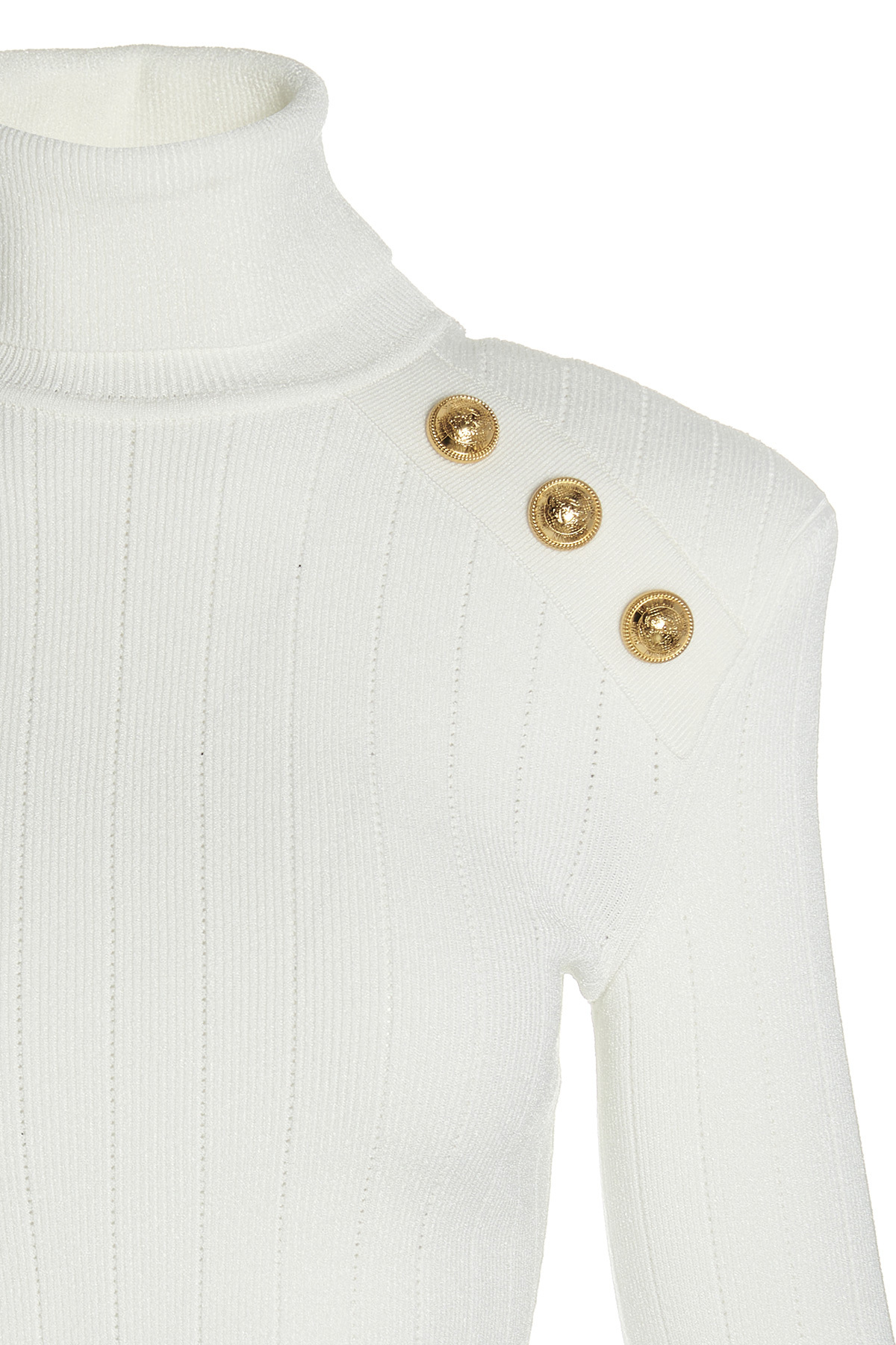 Balmain Embossed Button-detail Ribbed Jumper In White