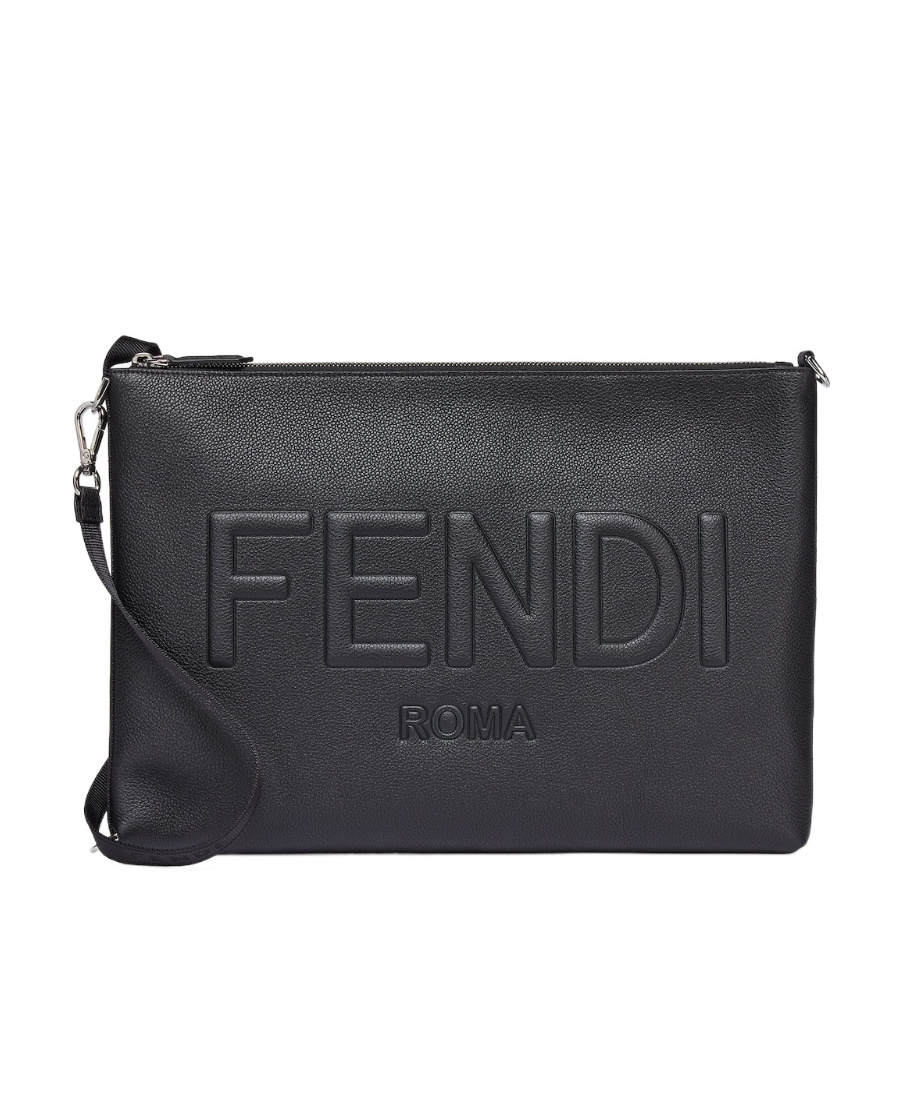 Fendi Embossed-logo Clutch Bag In Black
