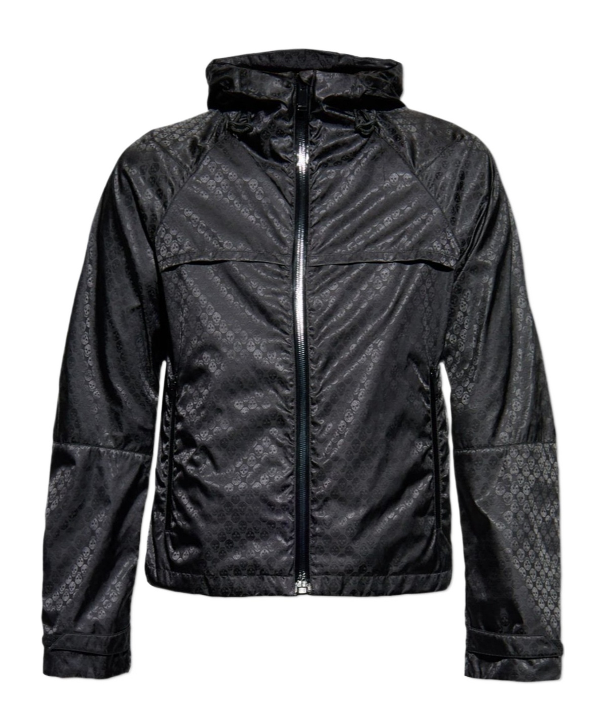 Alexander Mcqueen Allover Skull Jacquard Hooded Jacket In Black