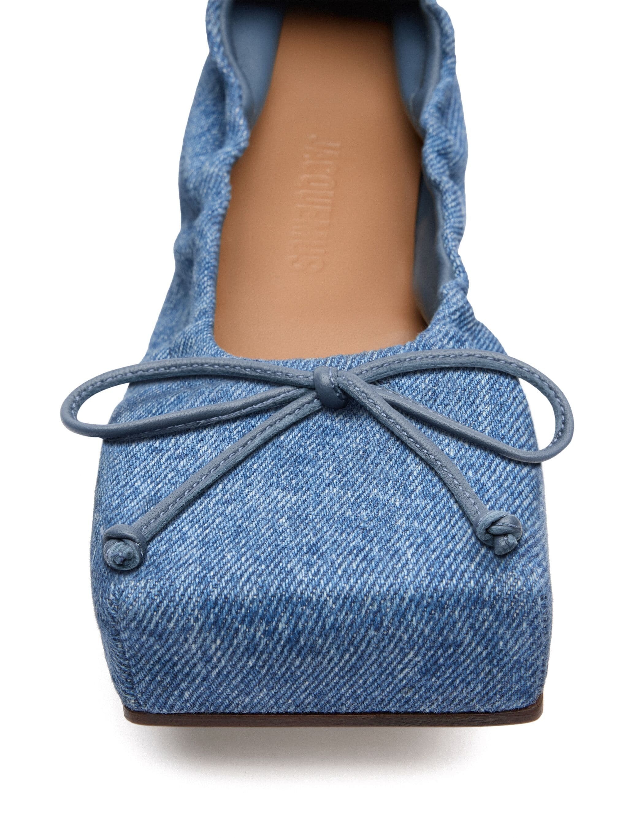 Jacquemus Les Ballerines Bow Square Toe Denim Ballet Flat In Blue