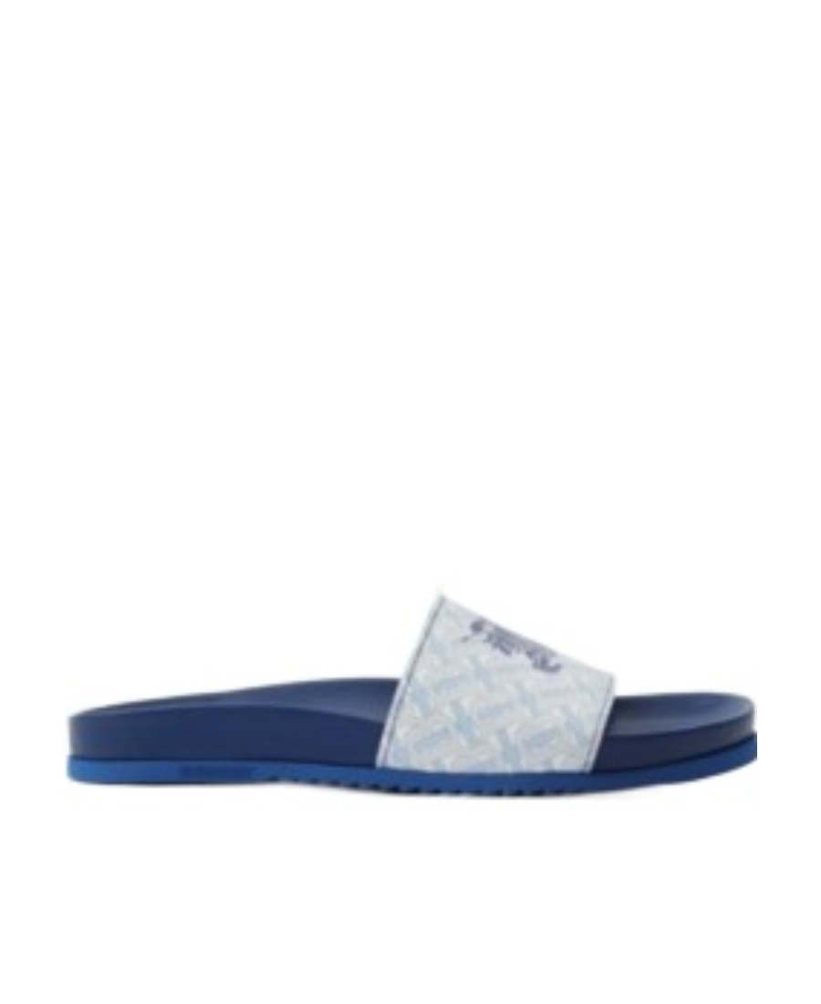 Burberry Ekd Monogram-print Leather Slides In Blue