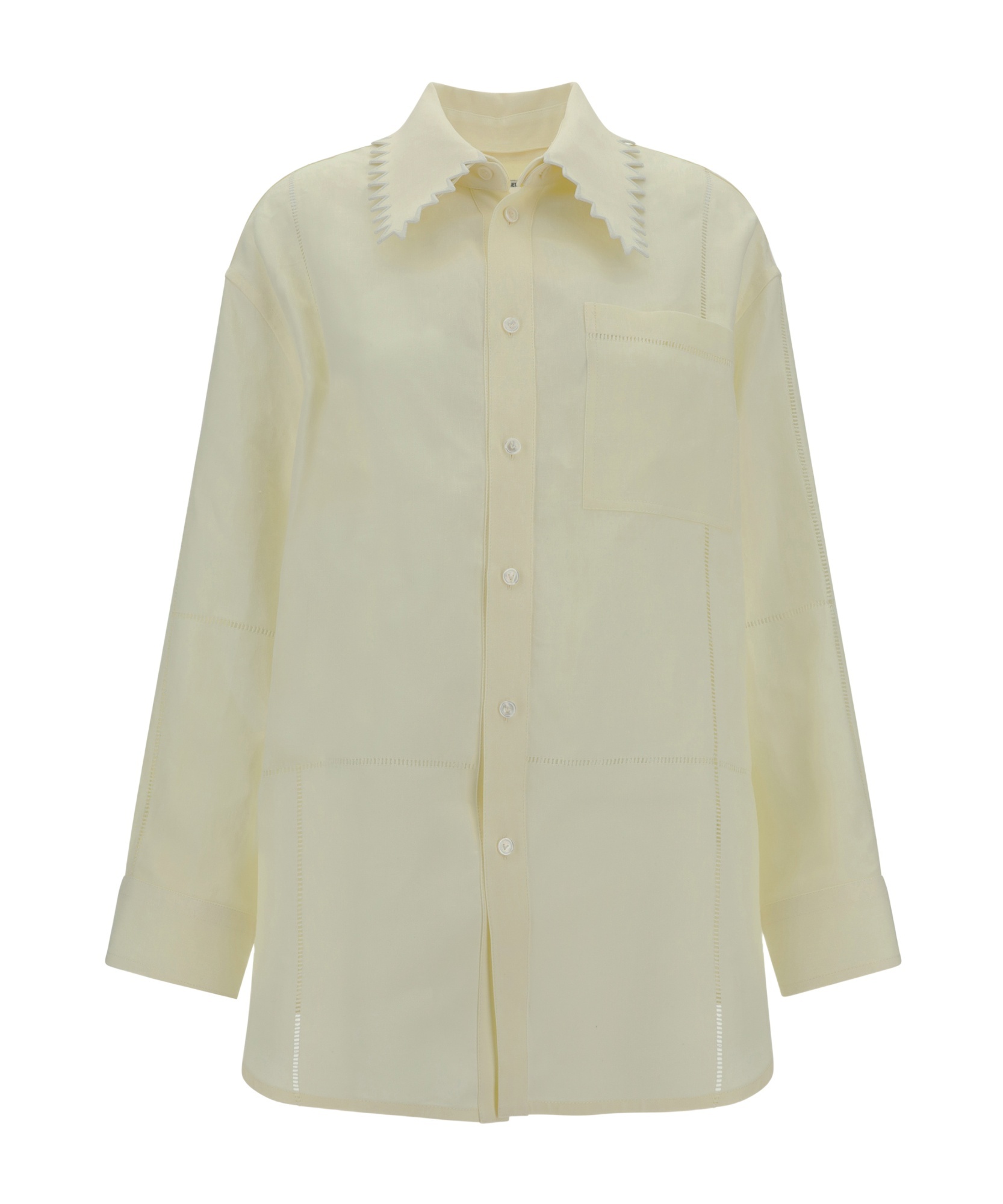 Bottega Veneta English Embroidery Linen Shirt In Nude