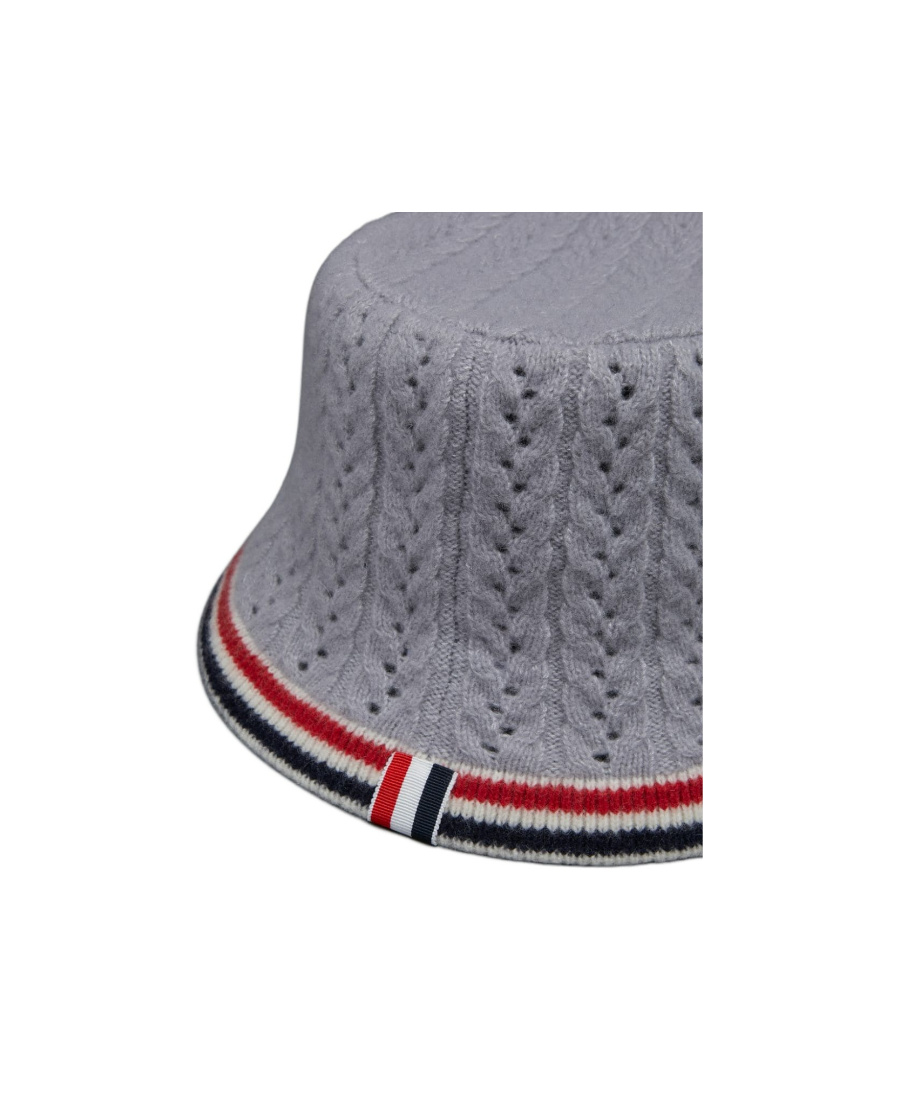 Thom Browne Cable-pointelle Bucket Hat In Gray