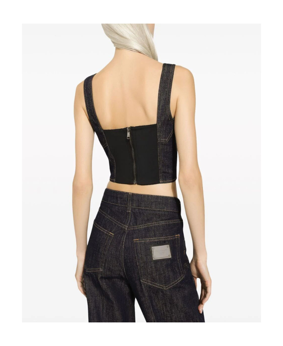 Dolce & Gabbana Cotton Denim Bra Top In Black