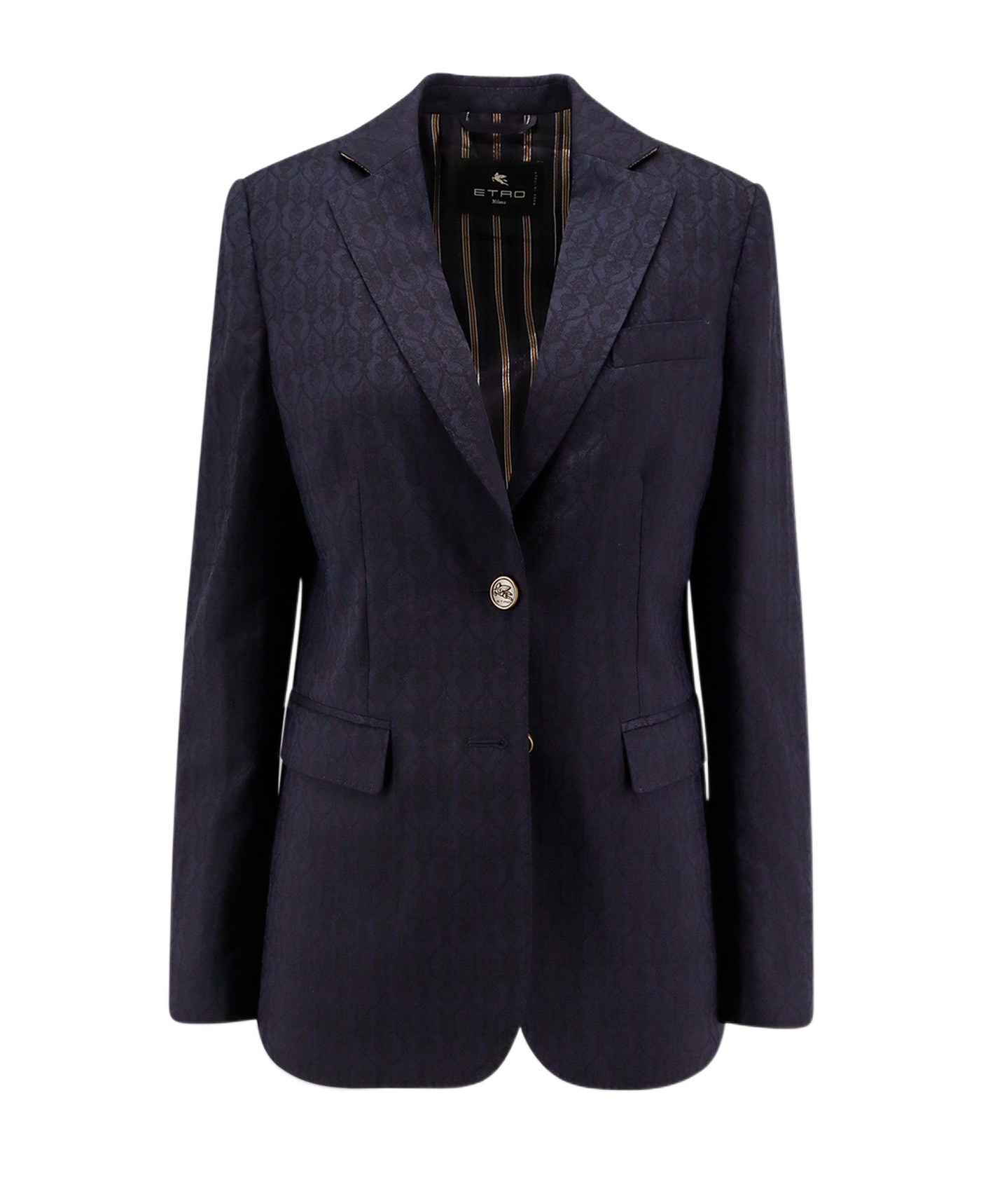 Etro Women Single-breasted Wool Blazer With Iconic Pattern In Blue