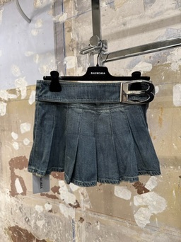 Balenciaga Pleated Skirt Featuring Belt Detail In Blue