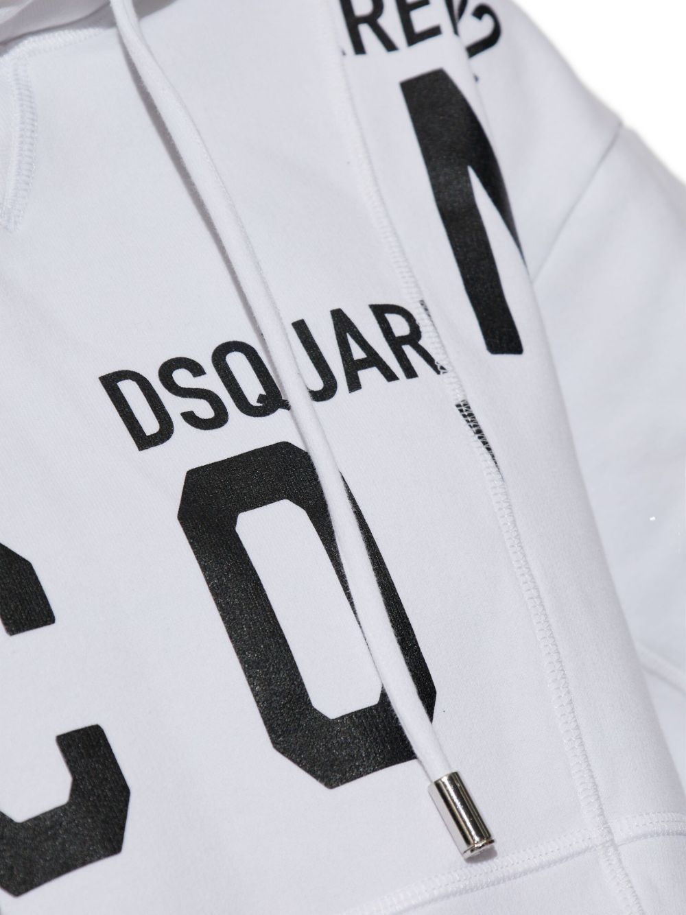 Dsquared2 Asymmetric Hem Cropped Hoodie Drawstring In White