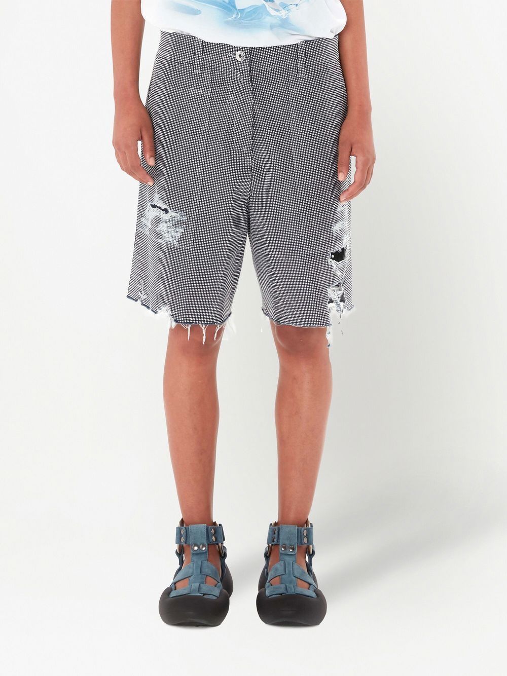 Jw Anderson Distressed Embellished Denim Shorts In Black