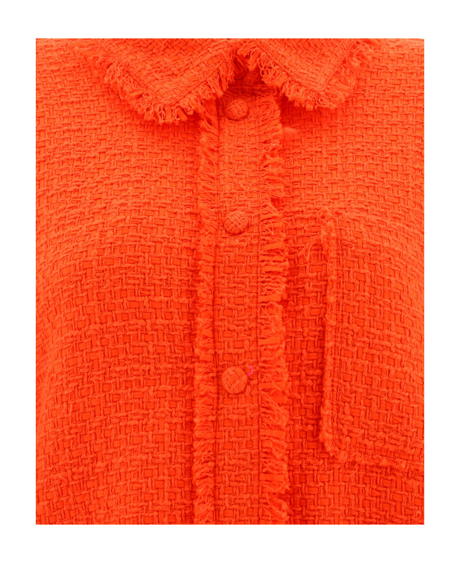 Msgm Fringed Collared Shirt In Textured Fabric In Red
