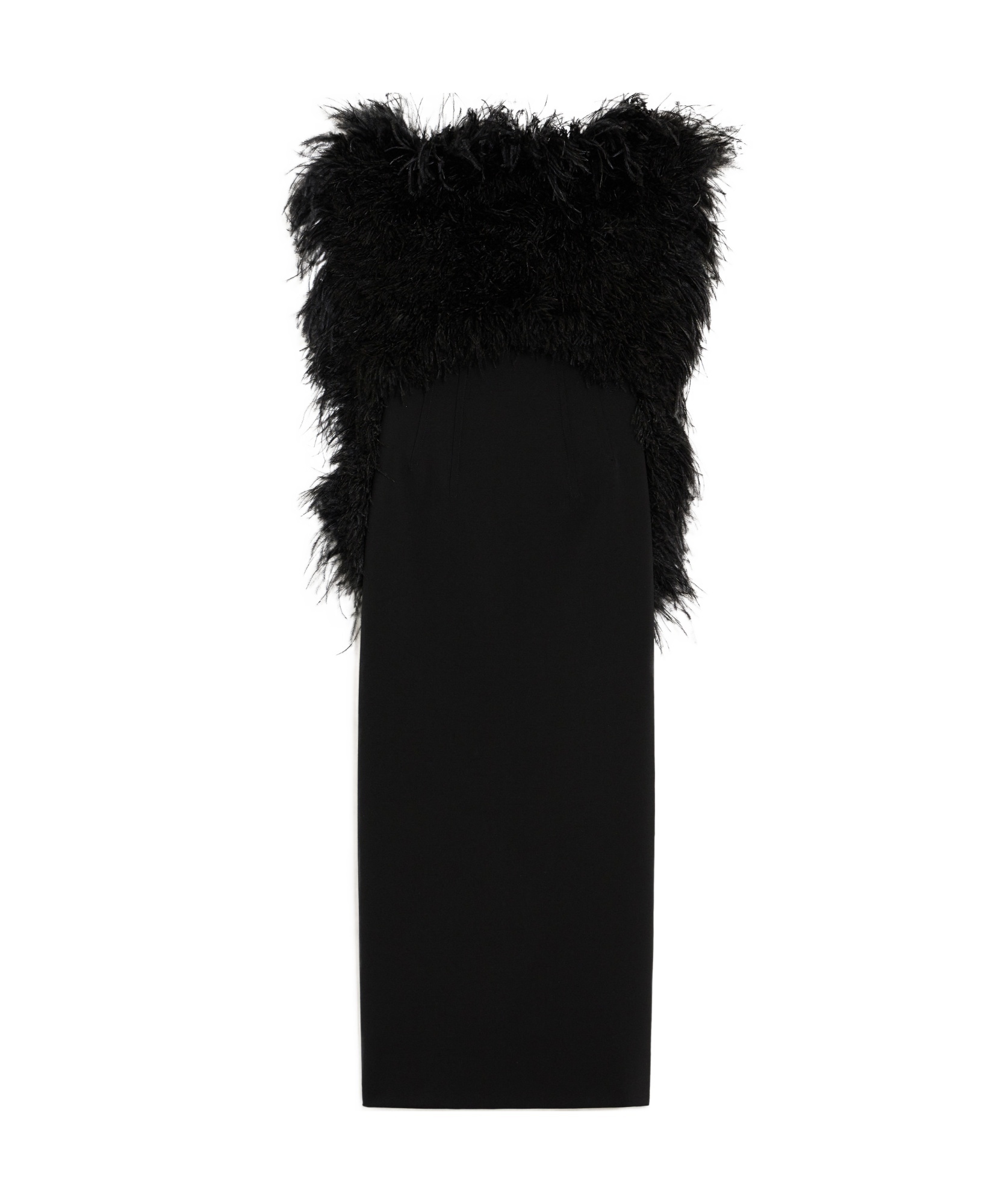 Sportmax Feather-trim Square Neck Midi Dress In Black