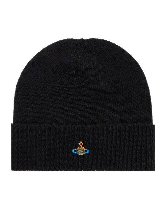 Vivienne Westwood Logo-embroidered Ribbed Wool Beanie In Black
