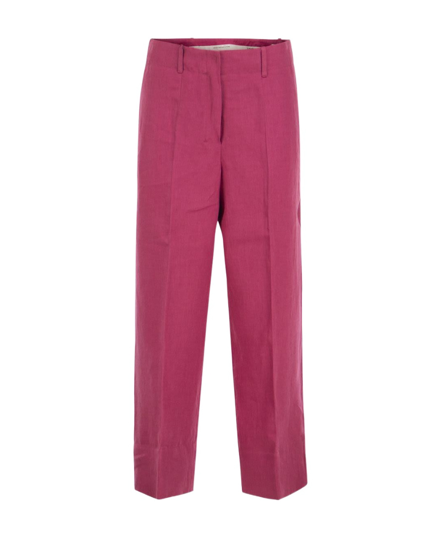 Max Mara Cropped Linen Tailored Trousers In Pink