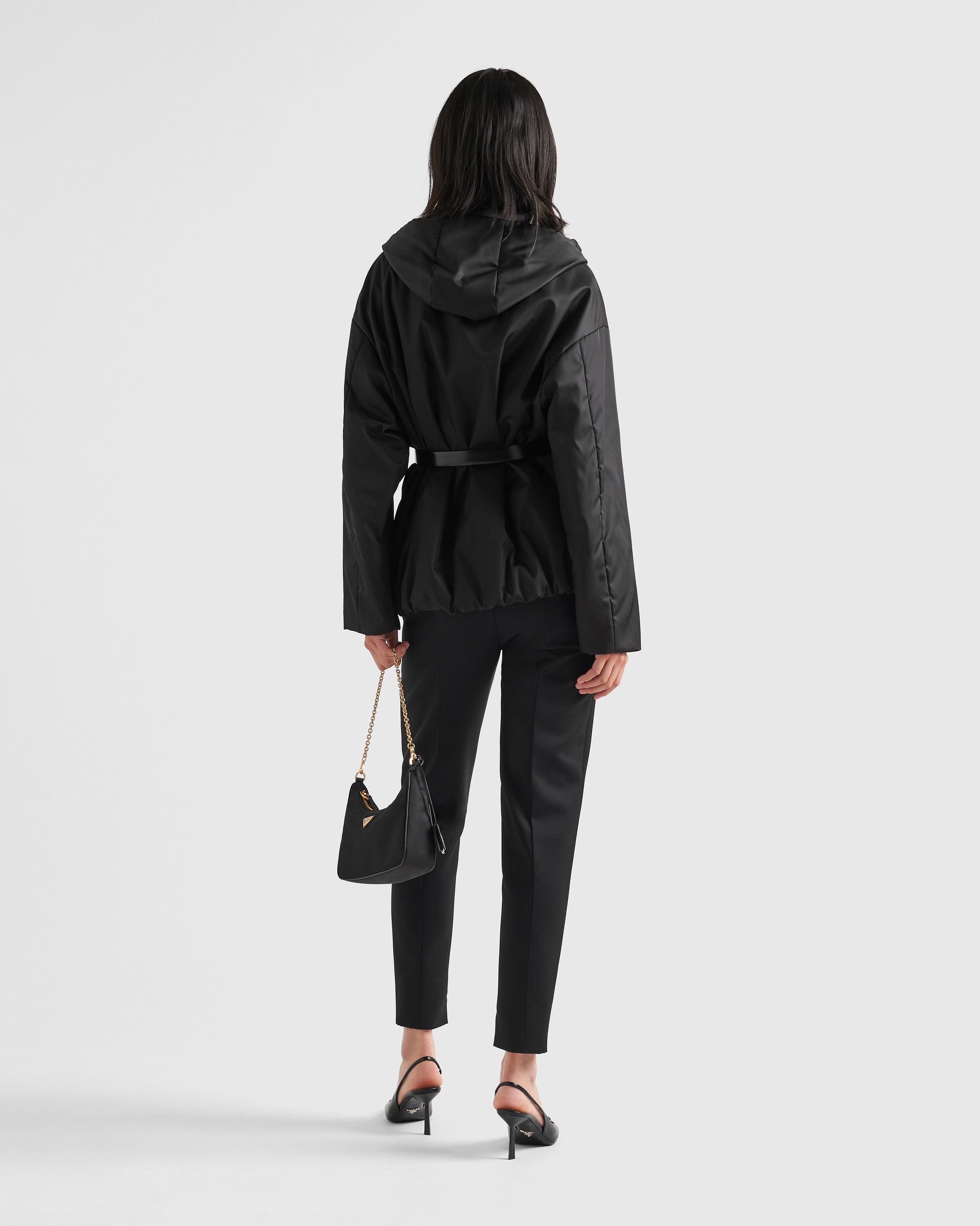 Prada Womens Black Re-nylon Belted Recycled-nylon Jacket In Black