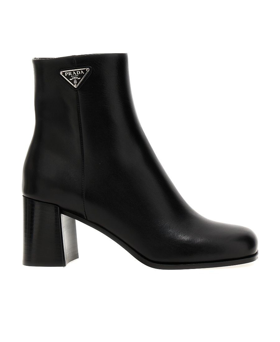 Prada Black Leather Booties For Women In Black