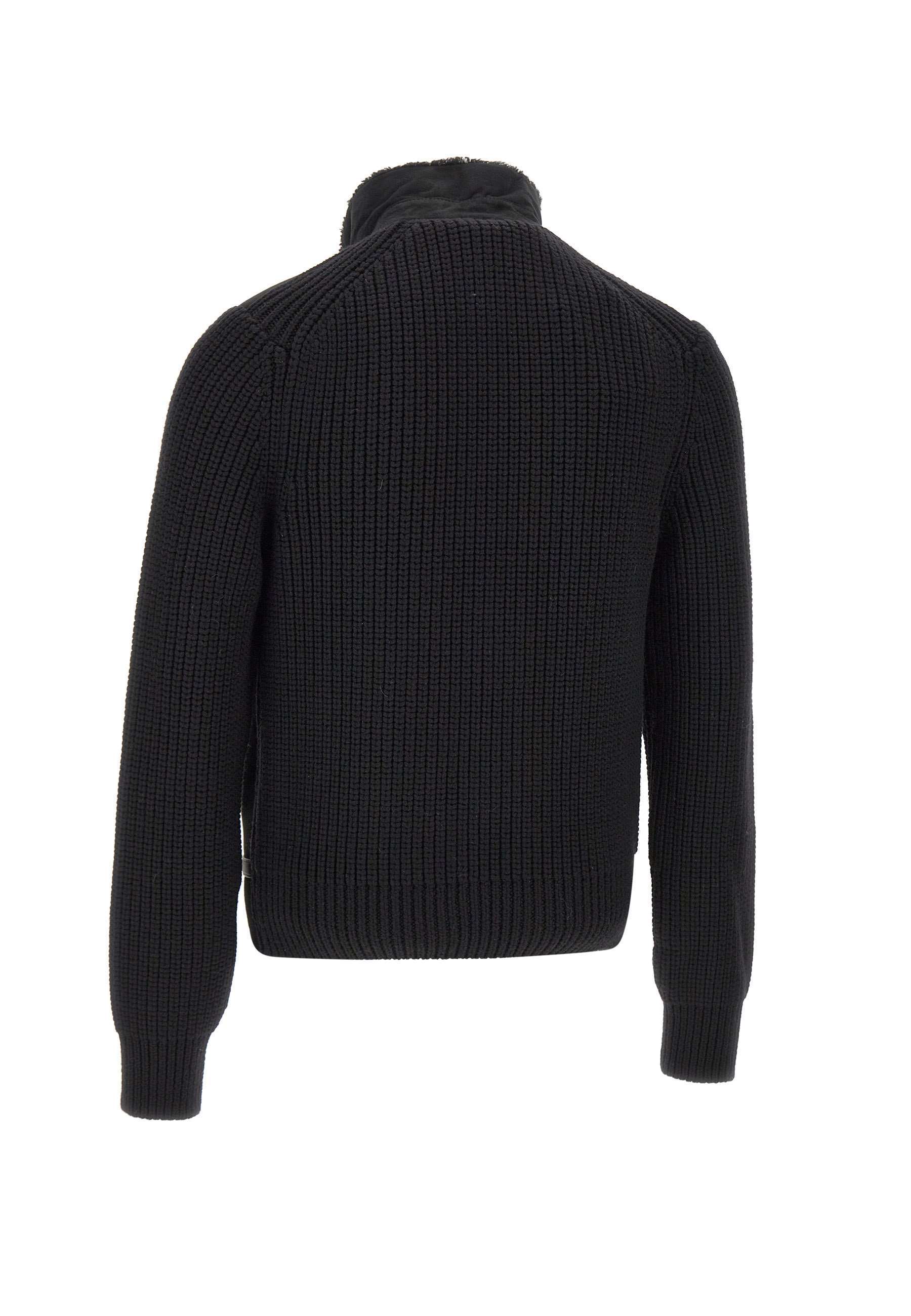 Mackage Leather-trimmed Knitted-sleeve Jacket In Black