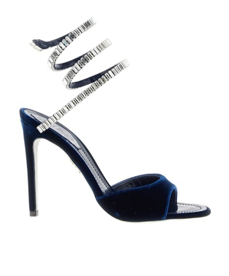 René Caovilla Spiral Velvet Sandals Embellished Straps In Black