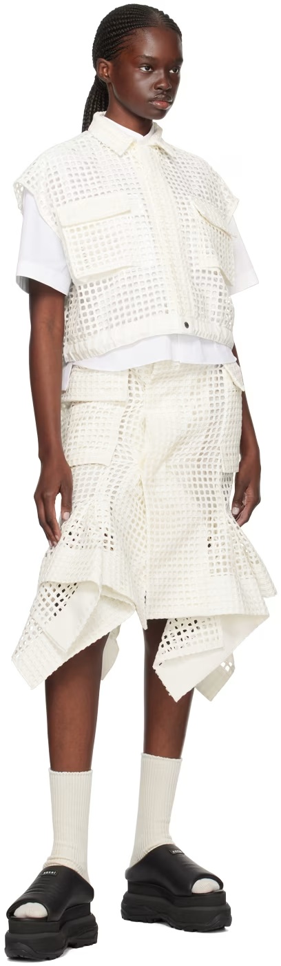 Sacai Mesh Design Half-length Skirt In White