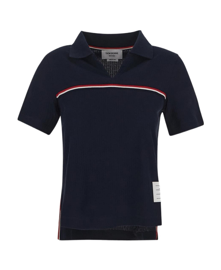 Thom Browne Rwb-stripe Short-sleeved Pólo Shirt In Black