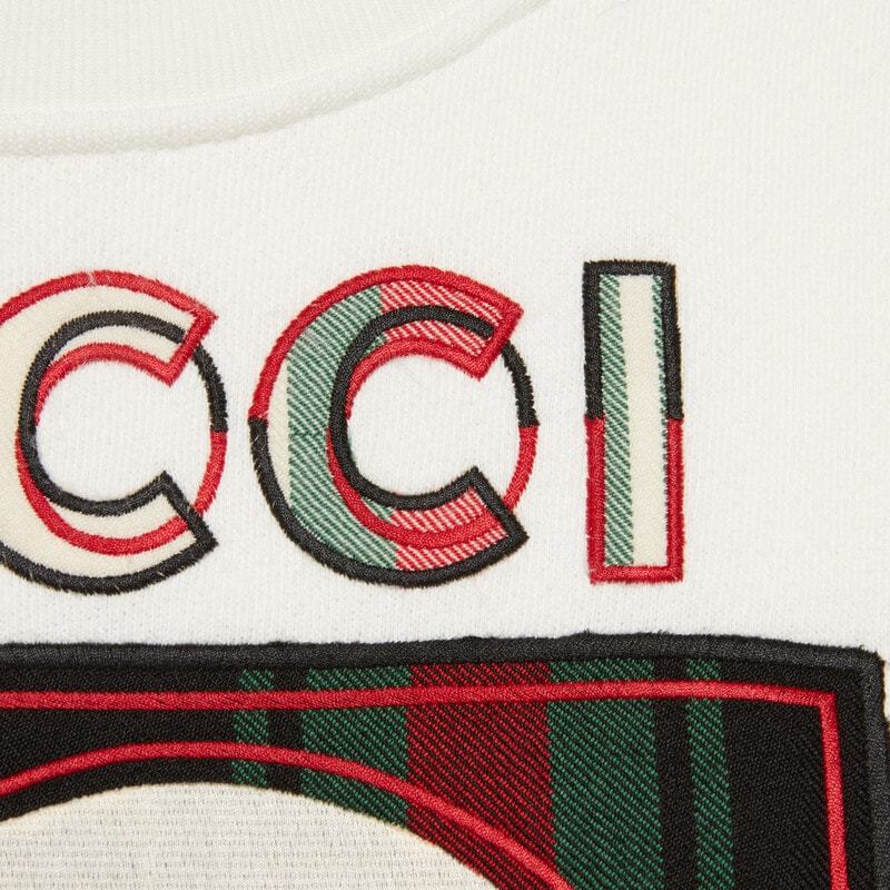 Shop Gucci Cotton Sweater With Retro Logo In White