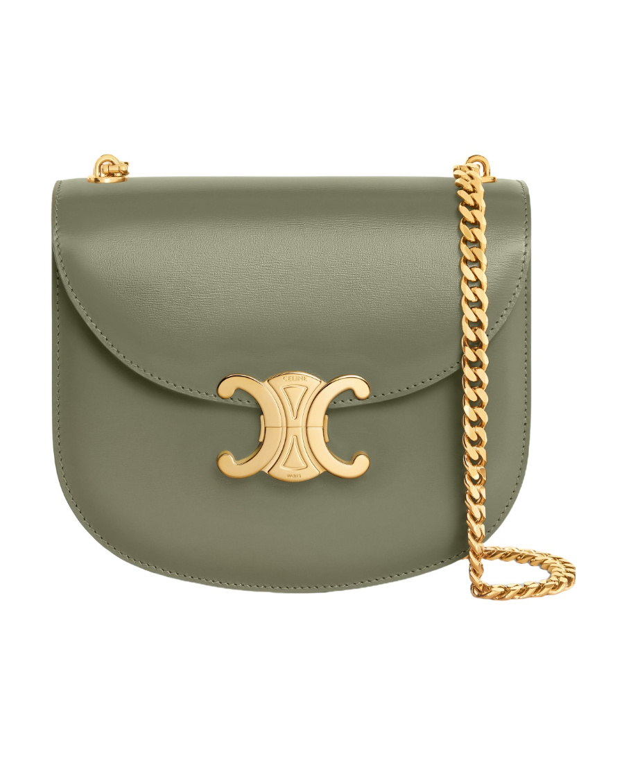 Shop Celine Besace Clea Chain Shoulder Bag In Green