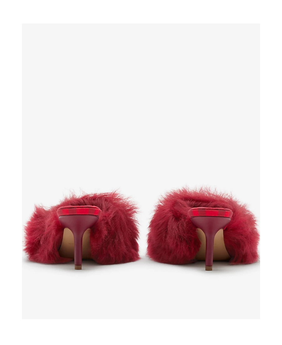 Burberry Minnie 65mm Heel Open-toe Shearling Sandals In Red