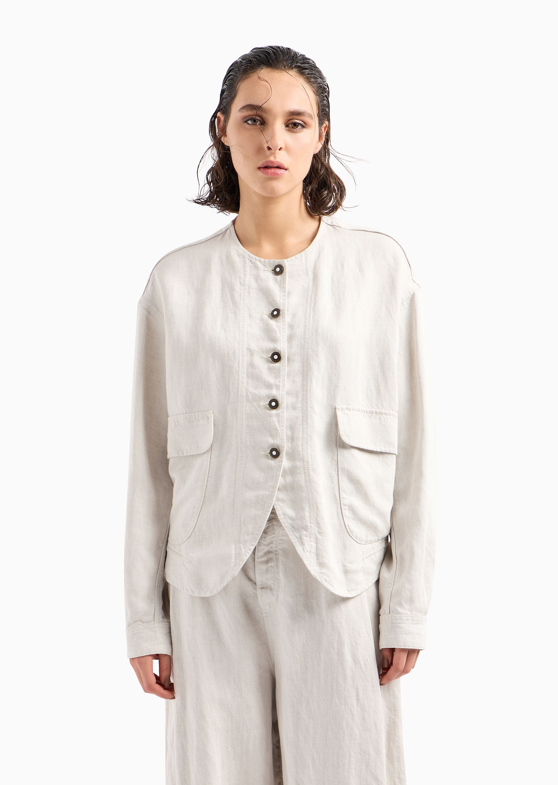 Shop Emporio Armani Single-breasted Collarless Jacket In White
