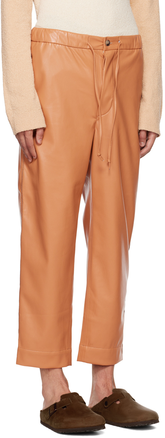 Nanushka Tan Jain Faux-leather Pants In Brown