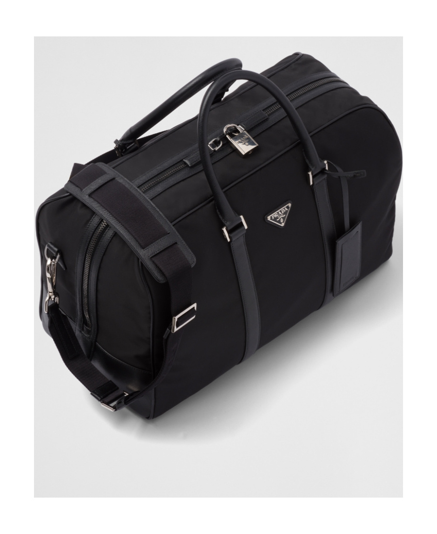 Prada Triangle-logo Zipped Tote Bag In Black