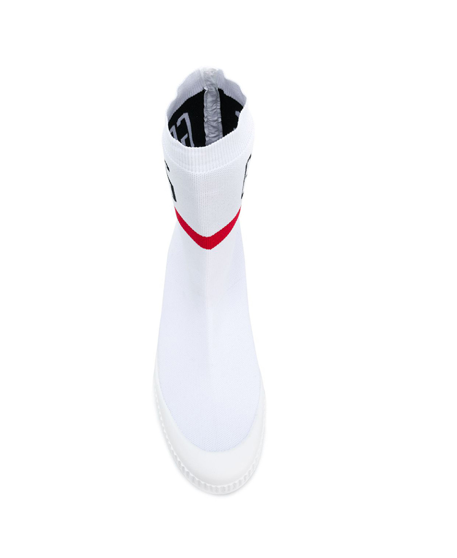Gcds White Logo Knitted High-top Casual Sneakers In White