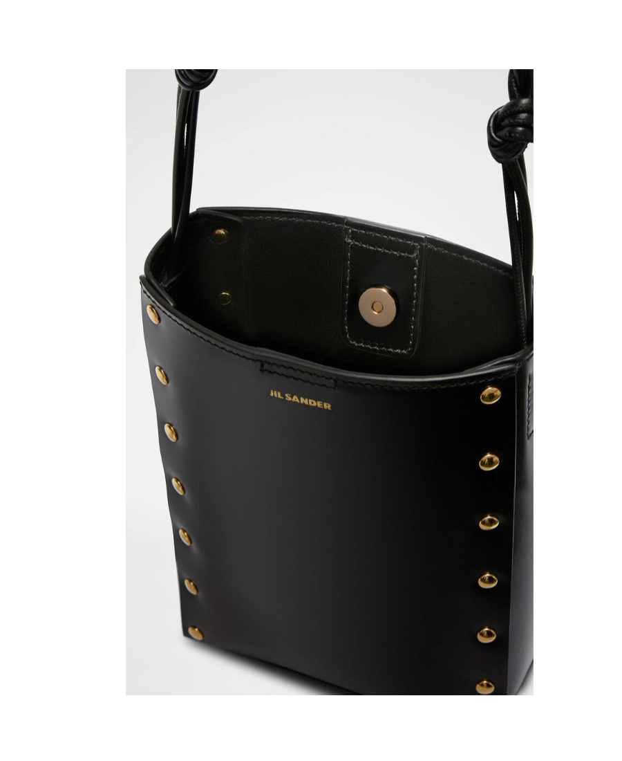 Jil Sander Tangle Medium Black Leather Shoulder Bag In Black