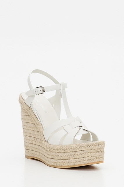 Shop Saint Laurent Tribute 85mm Leather Espadrille Wedges In Nude