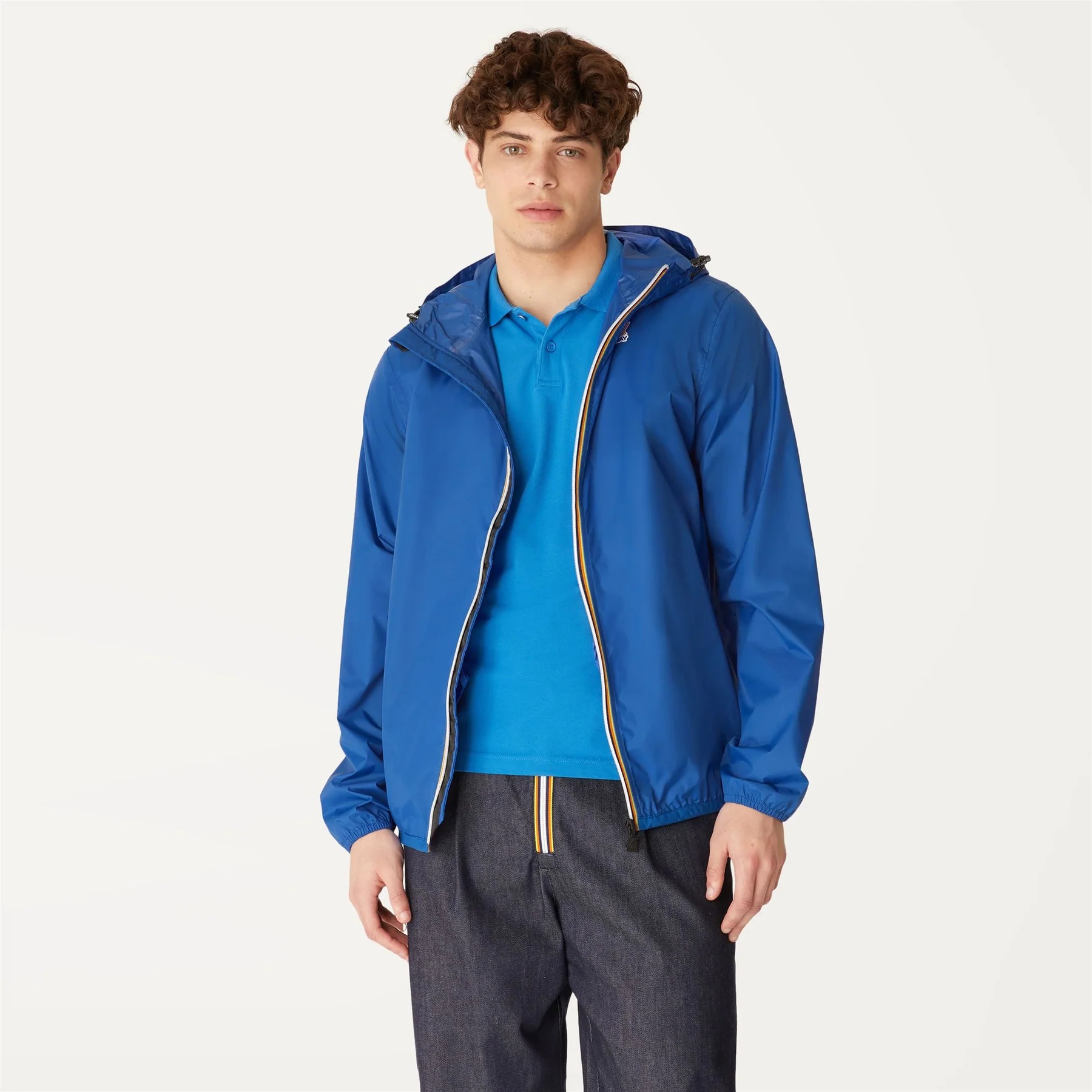 K-way Hooded Jacket With Adjustable Drawstring And Pockets In Blue